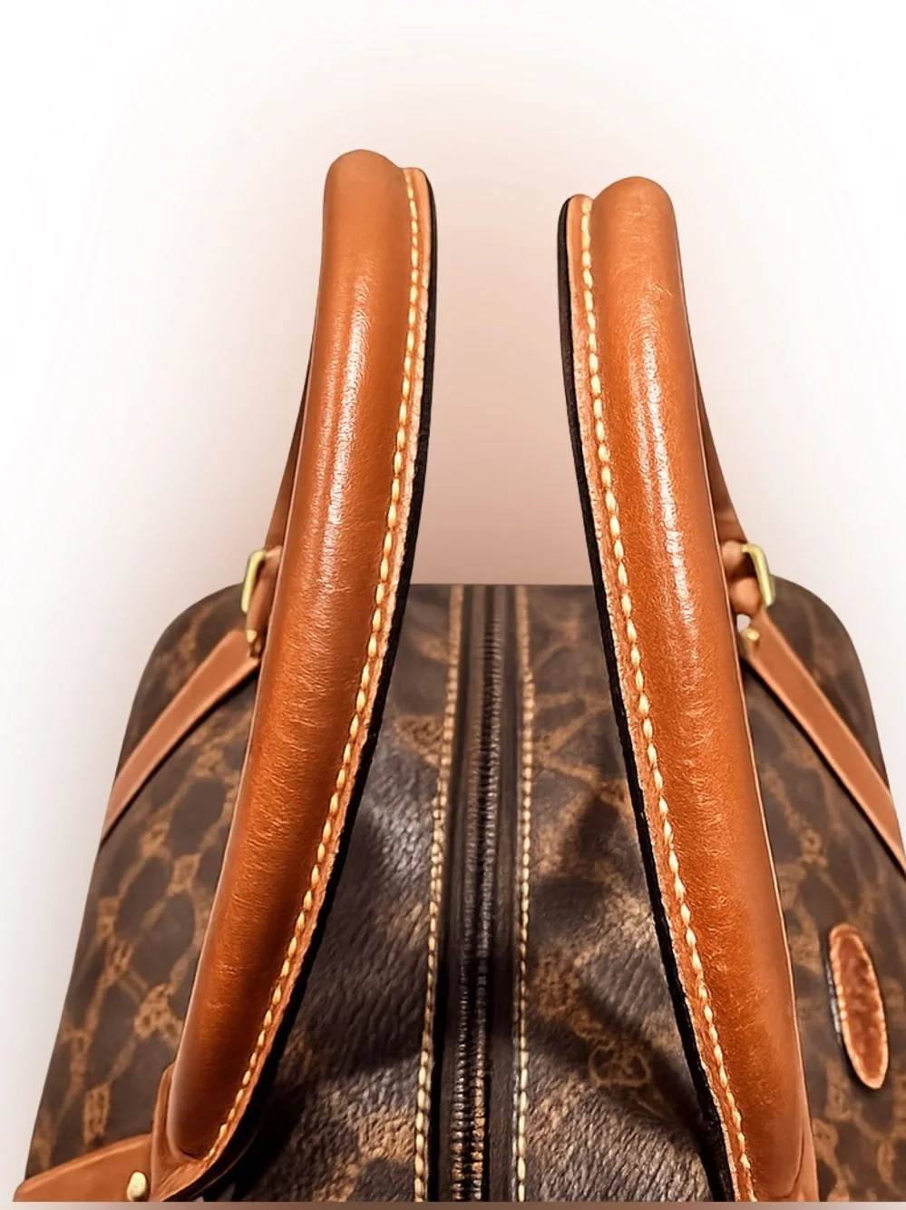 Bally Vintage Monogram‎ Boston Bag Brown Leather Trim Travel Satchel